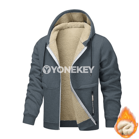 Erkekler üçin ýyly kapüşonly fleesli hoodie, fermuarly, gyş üçin