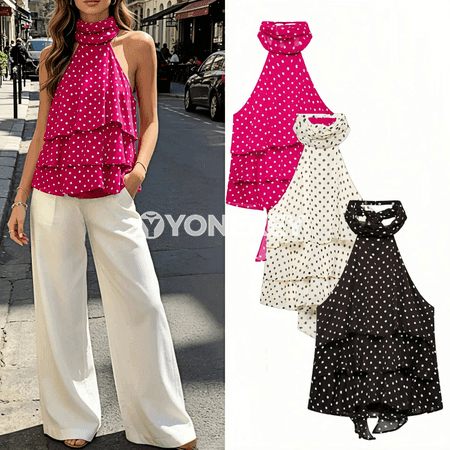 Zenanlar üçin ýeňsiz nokatly halter bluzka, tomusky rahat stil