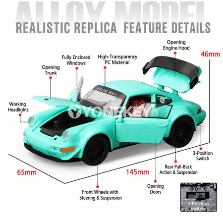 Porsche 964 1:32 metal model awtoulag, sesli we yşykly