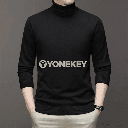 Erkekler üçin ýyly turtlenek trikotaž sviter, dar kesim