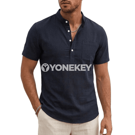 Erkekler üçin ýeňil Henley futbolka, gysga ýeňli, tomusky
