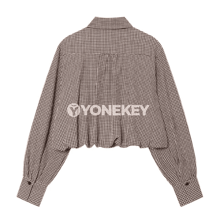 Zenanlar üçin kädeli ýeňli plaid bluzka, ýeňil we sypaýy stil
