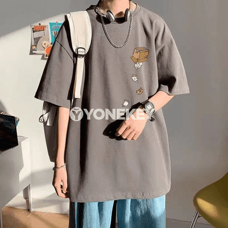 Oversize koreý futbolkasy, pişik çaply, M-8XL erkekler üçin