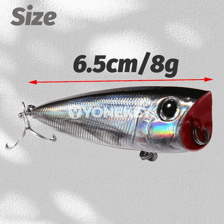 8 g ýüzýän popper balyk peýlesi, 6.5 sm, suwuň ýüzü üçin