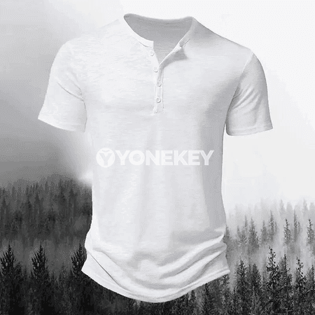 Erkekler üçin ýazky Henley polosy, bir reňkli, gysga ýeňli