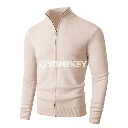 Erkekler üçin fermuarly ýyly kardigan, boýunly örülen switer