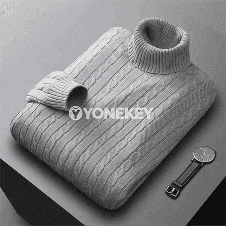 Erkekler üçin ýyly turtleneck triko switer, gündelik klassik stil