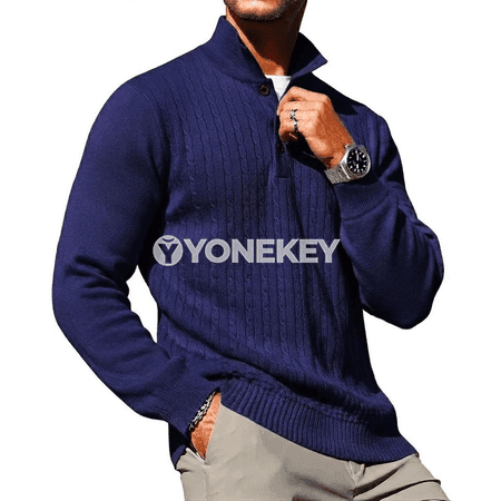 Erkekler üçin ýyly polosaly örme switer, uzyn ýeňli, güýz-gyş modeli