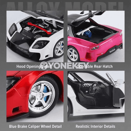 Mazda RX-7 1:24 metal model awtoulag — sesli, ýagtylykly