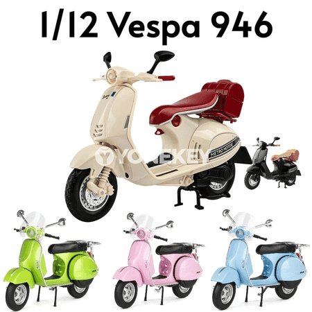 1:12 Vespa 946 model oýunjak skuter, metal diecast, sesli