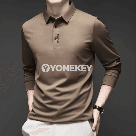 Erkekler üçin badge-li business casual uzyn ýeňli polo köýnek
