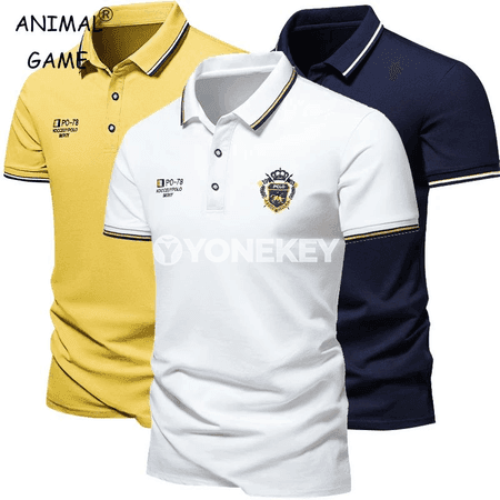 Erkekler üçin nakışly polo futbolka, ýeňil we dem alýan tomus köýnegi