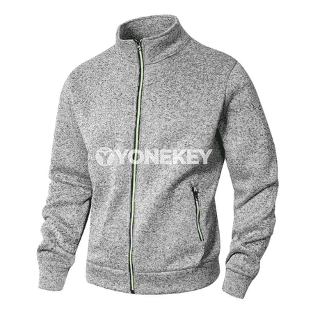 Erkekler üçin stend boýunly fermuarly ýeňil switer-jaket