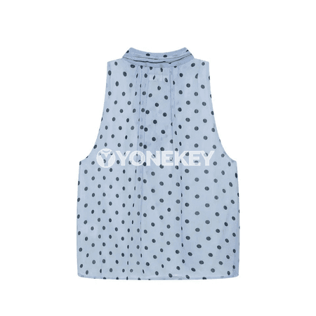 Zenanlar üçin tomusky polka nokatly ýeňsiz topik, daşy lenta bezegli
