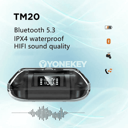 Bluetooth 5.3 simsiz TWS nauşnik TM20, smart sensor, suw geçirmez