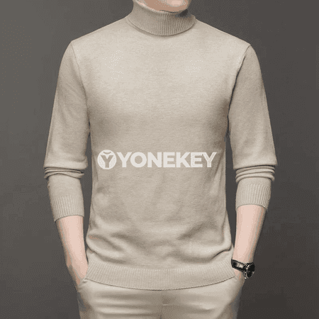 Erkekler üçin ýyly turtlenek trikotaž sviter, dar kesim