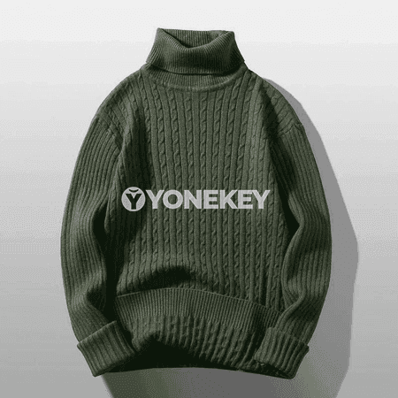 Erkekler üçin gyş ýyly turtleneck switer, slim fit, uzyn ýeňli