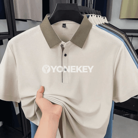 Erkekler üçin reňk blokly polo köýnek, çalt gurajak ýeňil material