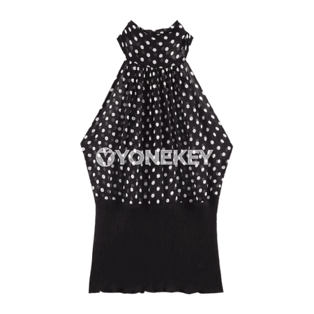 Zenanlar üçin gara nokatly halter ýeňsiz top, tomusky slim fit