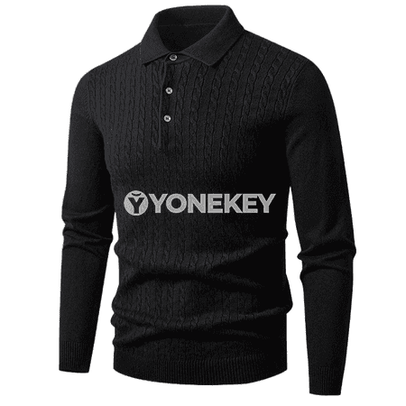 Erkekler üçin ýyly polo switer, V boýun, düwmeli, gündelik