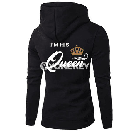 Jübütler üçin güýz-gyş hoodie: KING / QUEEN çaply rahat model
