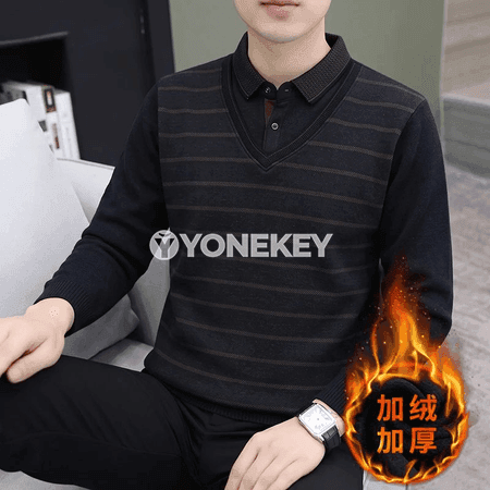 Erkekler üçin ýyly fliysli zolakly köýnek boýunly pulower