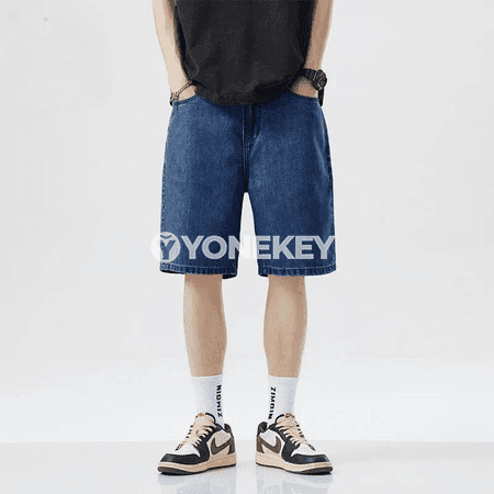 Erkekler üçin ýazky denim şort-jinsiler, dar kesim, gök
