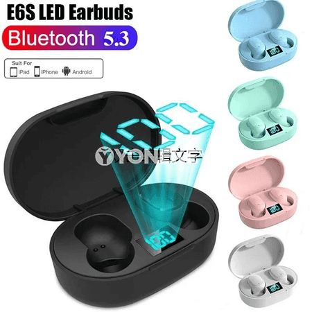 E6S Air Pro simsiz Bluetooth nauşnikler, LED displeý, mikrofonly