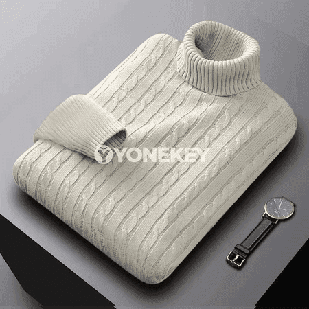 Erkekler üçin ýyly golfli trikotaj switer, güýz-gyş