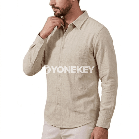 Erkekler üçin ýeňil pagta köýnegi, uzyn ýeňli casual model