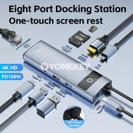 8-in-1 USB-C hub adapter, 4K HDMI, PD 100W, USB 3.0, Ethernet