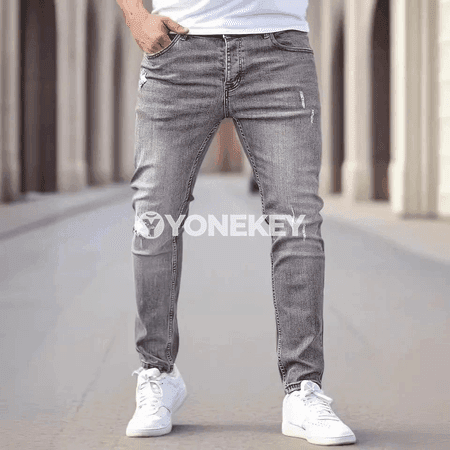 Erkekler üçin slim fit elastik jeans, dar kesim gündelik balak