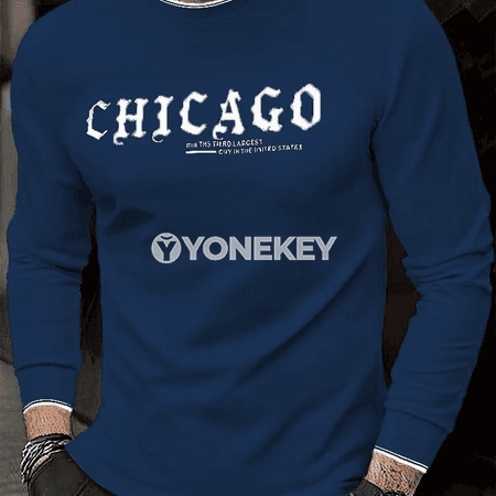 Erkekler üçin ýaz‑güýz uzyn ýeňli 3D ýazgyly casual futbolka