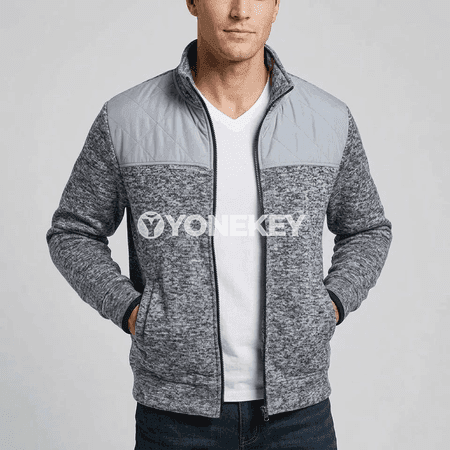Erkekler üçin ýyly flees jaket, ýokary ýaka, fermuarly, jübüli