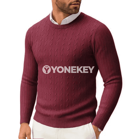 Erkekler üçin ýeňil örülen switer, slim fit, uzyn ýeňli, gyş-güýz üçin