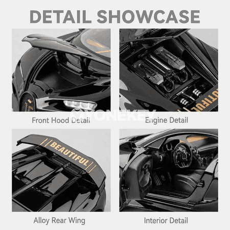 1:32 Bugatti Chiron GT metal sport awtoulag modeli, sesli we ýagtylykly