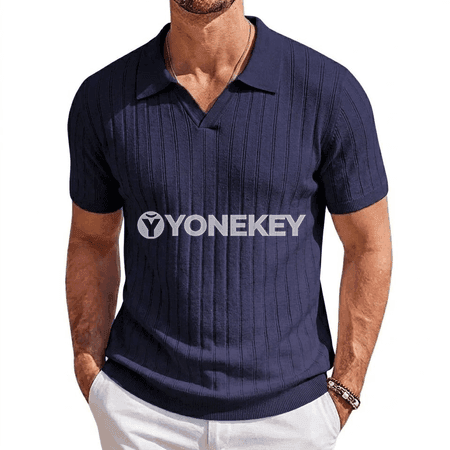 Erkekler üçin ýeňil tomus futbolka, zolakly V boýun henley stil