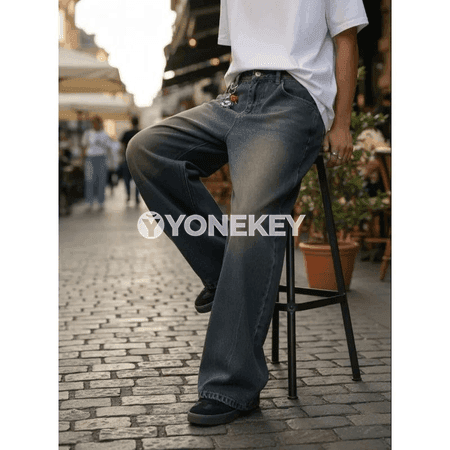 Erkekler üçin giň paçly rahat jeans balaklar