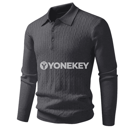 Erkekler üçin polo switer — V boýun, uzyn ýeň, sypaýy gündelik stil