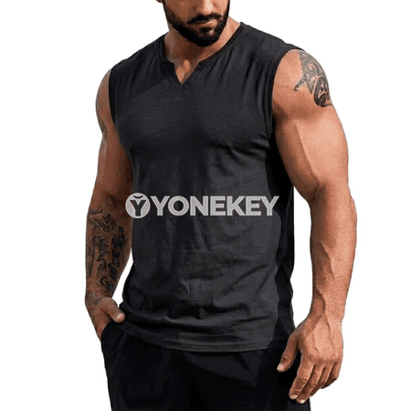 Erkekler üçin ýeňil sport maýkasy, V-ýaka, ýeňsiz