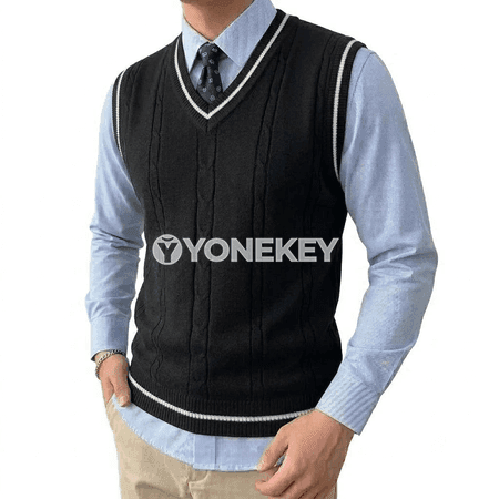 Erkekler üçin V boýun ýeňsiz örme switer jilet