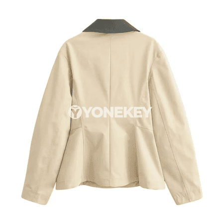 Aýal-gyzlar üçin uzyn ýeňli, iki reňkli ýakaly ýeňil jaket