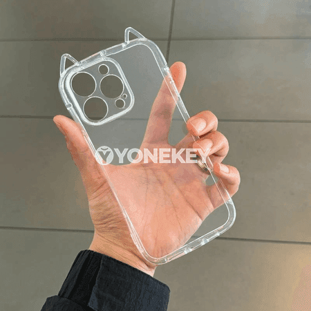 iPhone üçin ýumşak silikon pişik gulakly açyk gorag gap