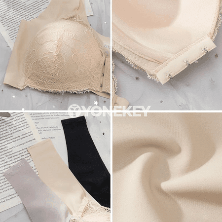 Aýallar üçin öňden açylýan dantelli bra, 3PCS, uly ululyklar üçin rahat
