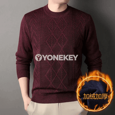 Erkekler üçin geometrik dokaly ýyly ýokarky köýnek, tegelek boýun