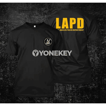 LAPD Los Angeles Police uniseks gündelik gysga ýeňli futbolka