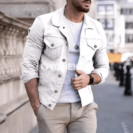 Erkekler üçin denim kurtka, klassik slim kesim, gündelik stil