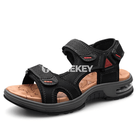 Erkekler üçin hakyky deri ýazky sandallar, rahat we dem alýan