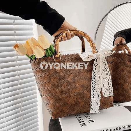 Zenanlar üçin örülen saman sumka, tomusky kenar we syýahat üçin