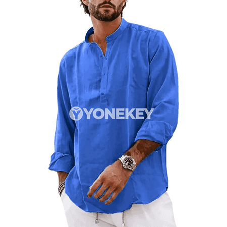 Erkekler üçin ýeňil pagtadan uzyn ýeňli casual Henley futbolka